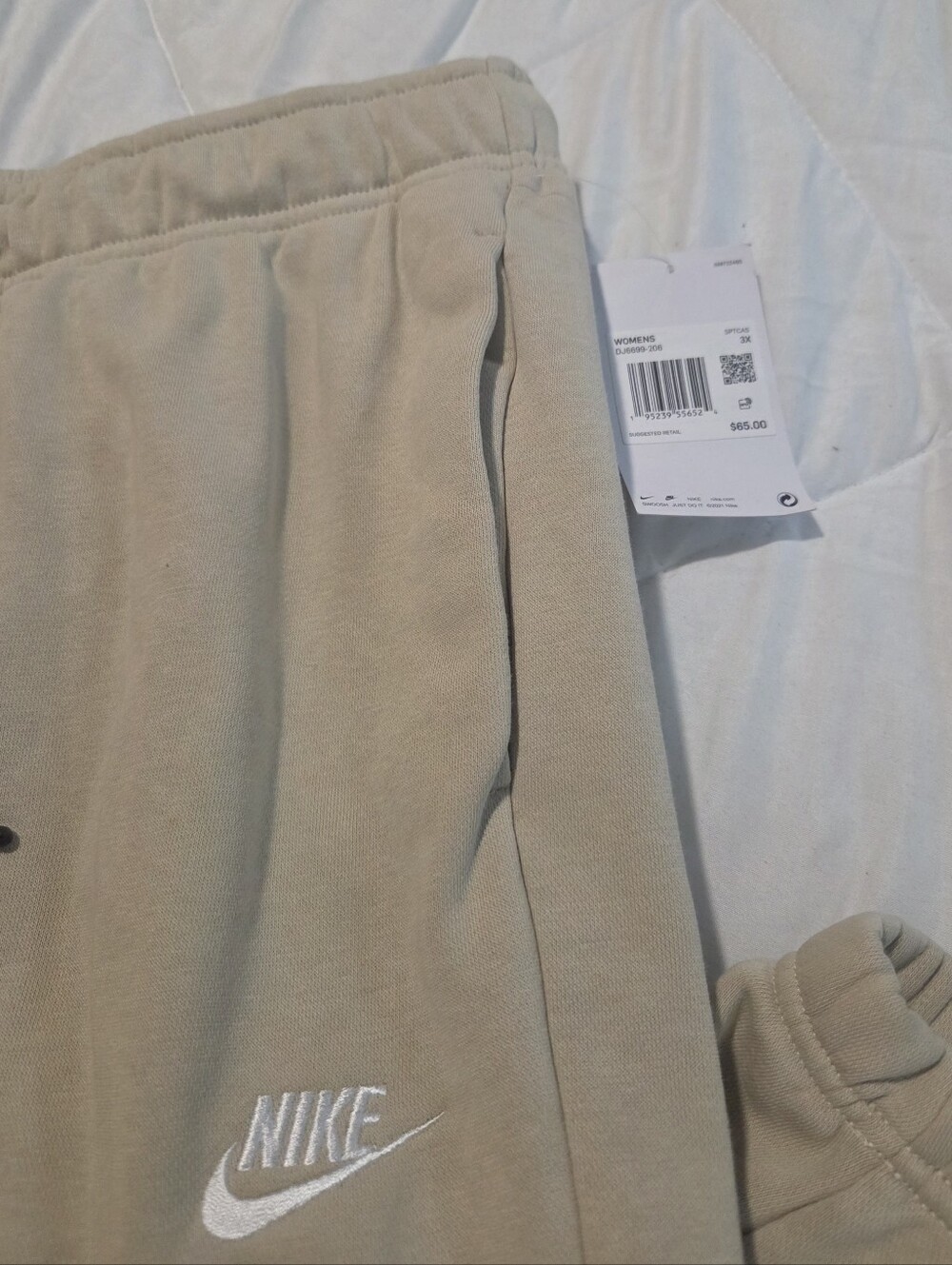 Nike Women Tan Sweatpants with White Embroidered Logo